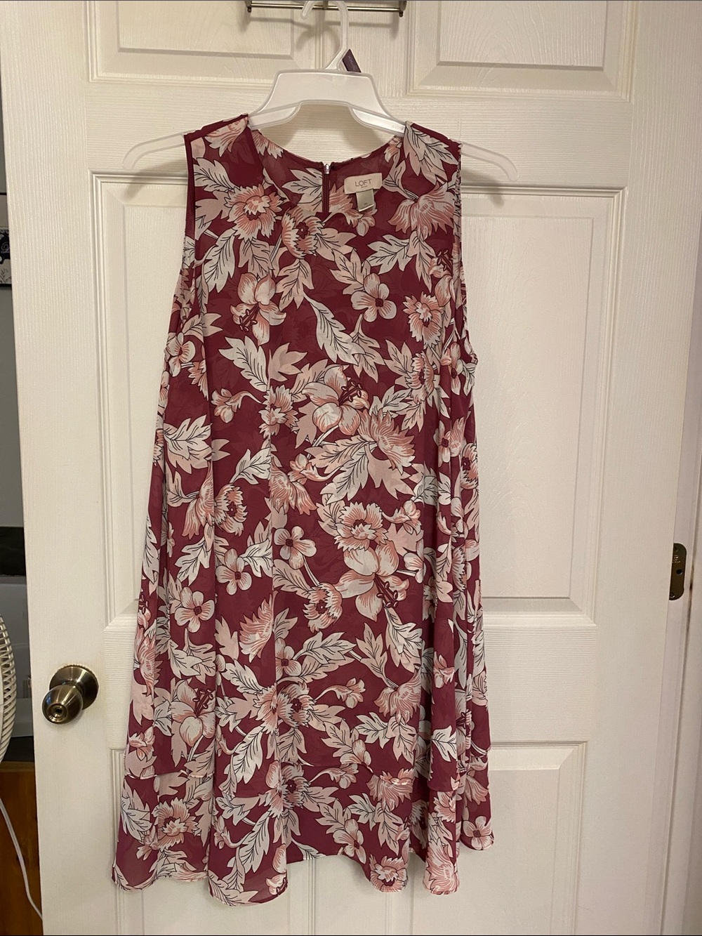 LOFT Sleeveless Floral Mini Dress in Burgundy and Cream XL